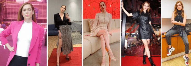 cincos fotos da atriz sophia abrahão com roupas diversas