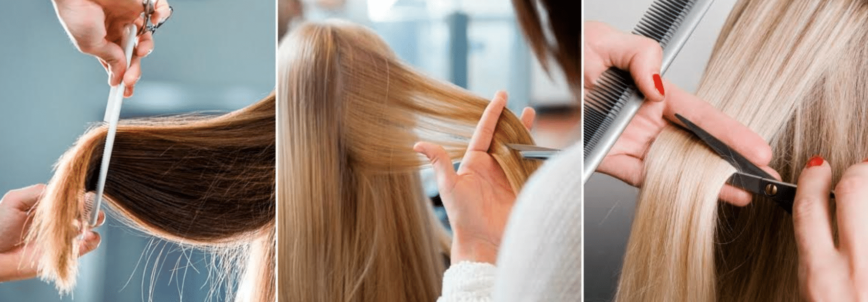 mulheres fazendo cortes de cabelo em salões de beleza