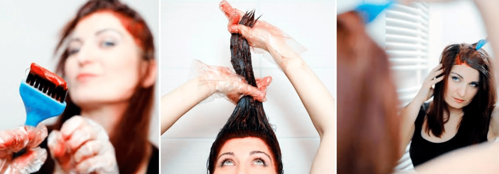 imagem de uma mulher preparando os fios do cabelo para pintar em casa