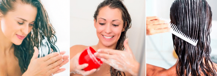 imagens de mulheres hidratando os fios após pintarem o cabelo em casa
