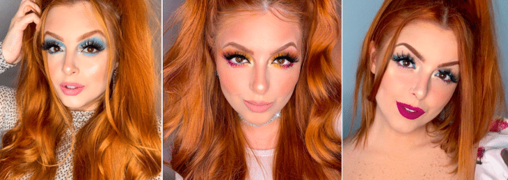 fotos da blogueira Juliana Motta usando diferentes tipos de maquiagem