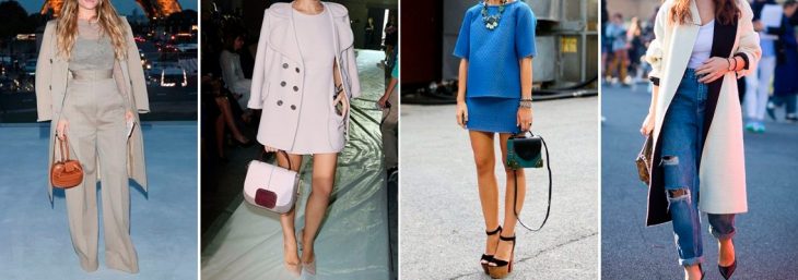 quatro fotos de mulheres diferentes usando diversos modelos de calças e saias