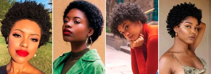 quatro fotos de mulheres usando um mini black power