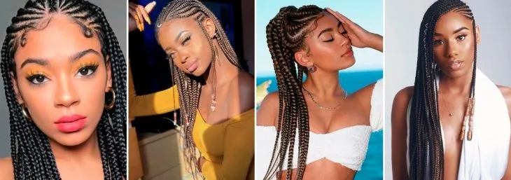 quatro fotos de modelos usando o penteado trança twist