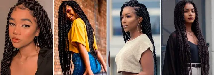 quatro fotos de mulheres usando penteado afro de trança